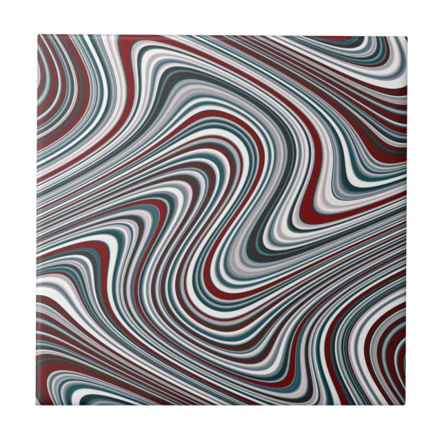 Azulejo De Cerâmica Formas de Abstrato de Maroon e Azul-Teal (Frente)