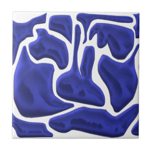 Azulejo De Cerâmica Formas Fluidas Azuis Abstratas – Arte Moderna 3D