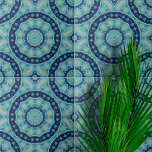 Azulejo De Cerâmica Formas Geométricas Simétricas de Azul Suave e Indi<br><div class="desc">Este azulejo cerâmico apresenta um design caleidoscópico mesmerizante. No coração do azulejo, desdobra-se um delicado movimento floral, cercado por um conjunto de formas geométricas que irradiam para fora em padrões simétricos. A design é caracterizada por seu detalhe intrincado, criando um sentido de profundidade e movimento. A paleta colorida do azulejo...</div>
