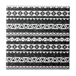 Azulejo De Cerâmica Formas Geométricas Tribais Aztec Pretas Glitter B