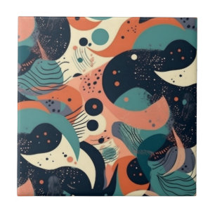 Azulejo De Cerâmica Formas Orgânicas Abstratas Azul Coral Verde Creme