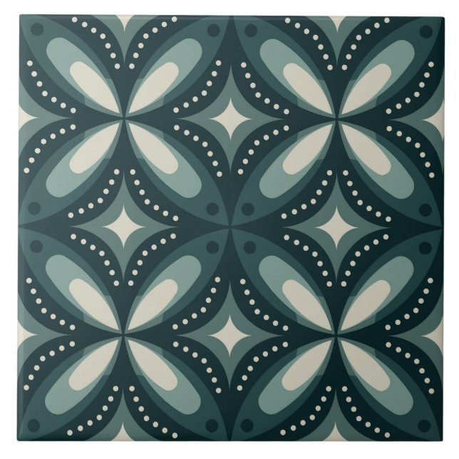 Azulejo De Cerâmica formas verdes retrô (Frente)