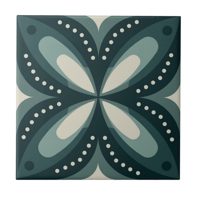 Azulejo De Cerâmica formas verdes retrô (Frente)