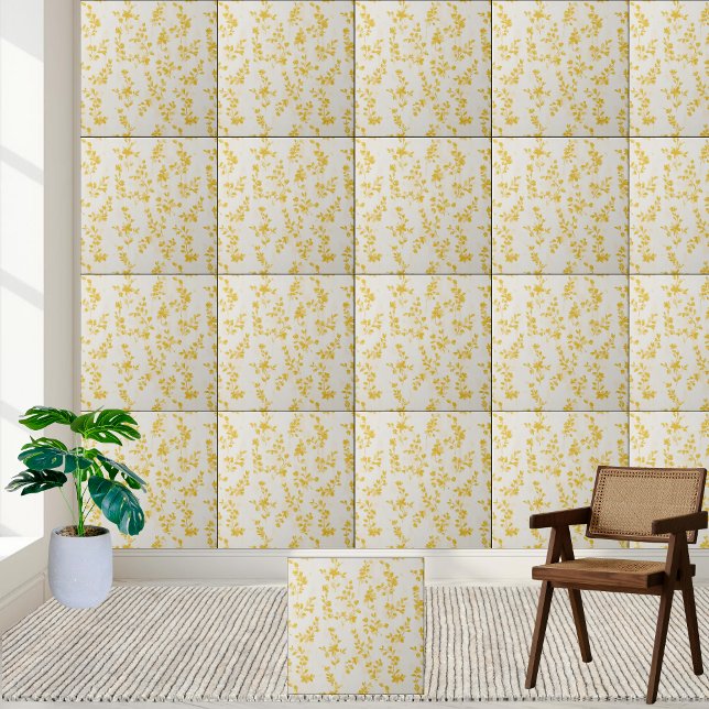 Azulejo De Cerâmica Forsythia Sunshine Floral Patterno Cerâmico (Forsythia Sunshine Floral Pattern Ceramic Tile)