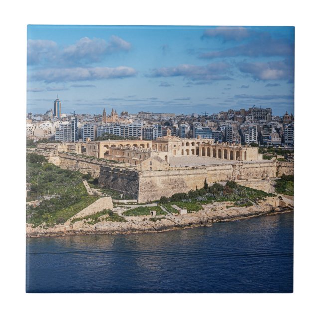 Azulejo De Cerâmica Fort Manoel e Sliema de La Valetta, Malta (Frente)