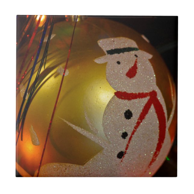 Azulejo De Cerâmica Fosco Snowman Ornament (Frente)