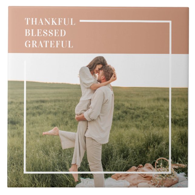 Azulejo De Cerâmica Foto da família moderna | Agradecido Grateful (Frente)