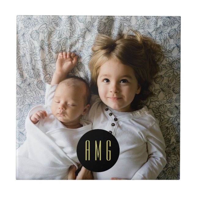 Azulejo De Cerâmica Foto da família personalizada| Monograma (Frente)