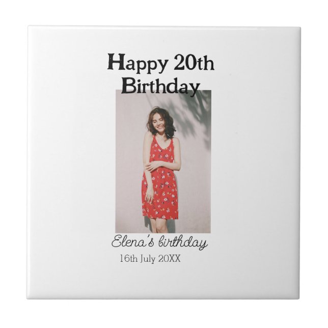 Azulejo De Cerâmica Foto de 20 de aniversário feliz, simples e simples (Frente)