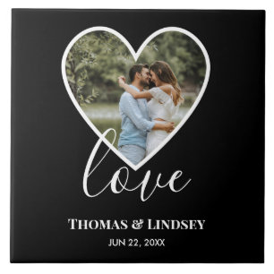 Azulejo De Cerâmica Foto de Casamento Foto do Coração Negro Quadro M