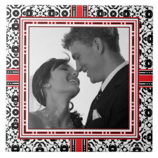 Azulejo De Cerâmica Foto de Casamento no Quadro Ornamental de Natal