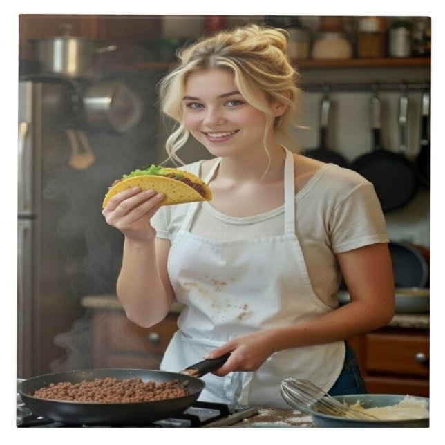 Azulejo De Cerâmica Foto de Comer Tacos Personalizar (Frente)