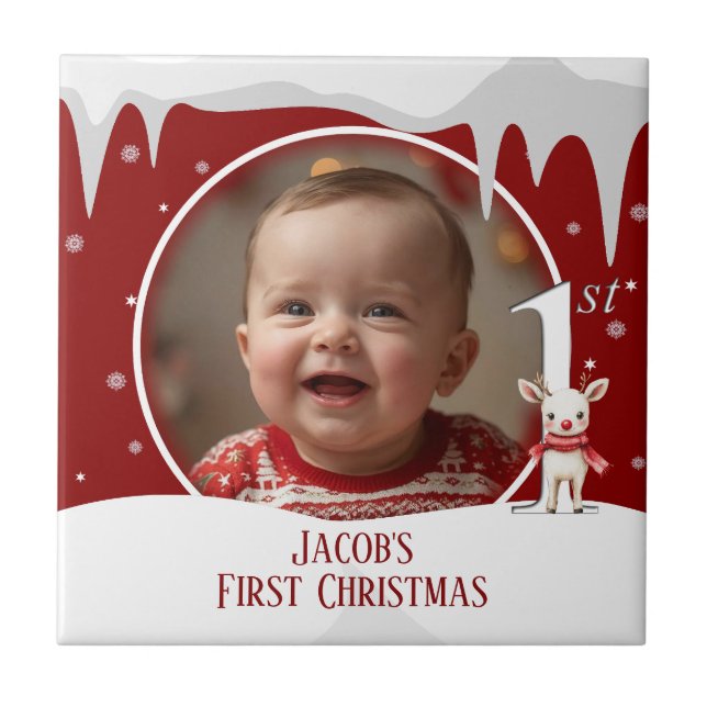 Azulejo De Cerâmica Foto de Natal do bebê (Frente)