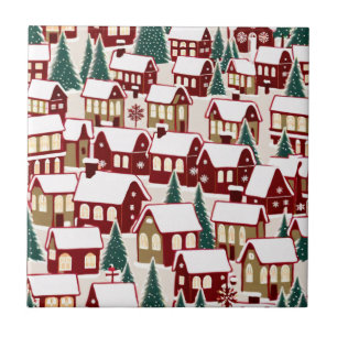 Azulejo De Cerâmica Foto de neve da vila de Natal