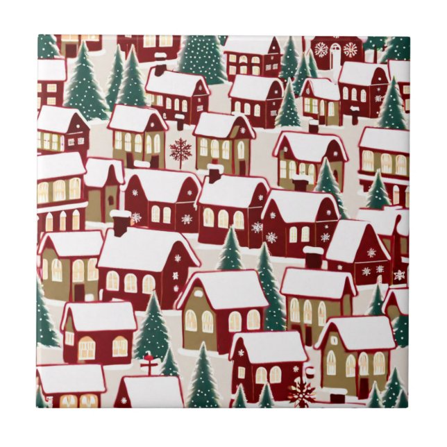 Azulejo De Cerâmica Foto de neve da vila de Natal (Frente)