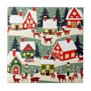 Azulejo De Cerâmica Foto de neve da vila de Natal
