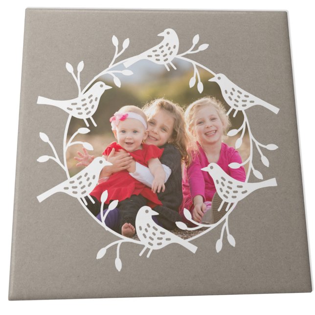 Azulejo De Cerâmica Foto do Pássaro Nórdico (Scandinavian bird wreath photo ceramic tile)