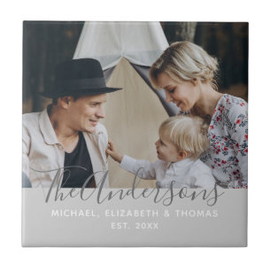 Azulejo De Cerâmica Foto personalizada com nome de família e ano estab