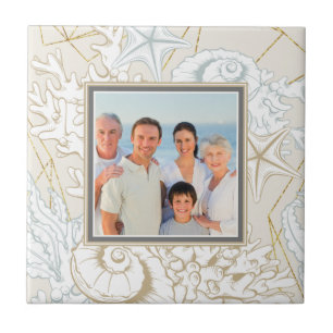 Azulejo De Cerâmica Foto Personalizada da Marinha Elegante Seashell Be