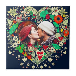 Azulejo De Cerâmica Foto personalizada de quadro de coração floral