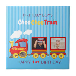 Azulejo De Cerâmica Foto personalizada dos meninos de aniversário do