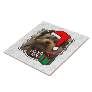 Azulejo De Cerâmica Foto personalizada Santa Hat Pet HO HO