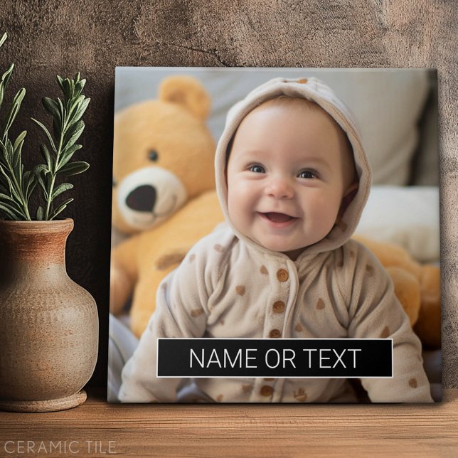 Azulejo De Cerâmica Foto Simples com Bloco de Cor Preta para Texto (Custom Tile)