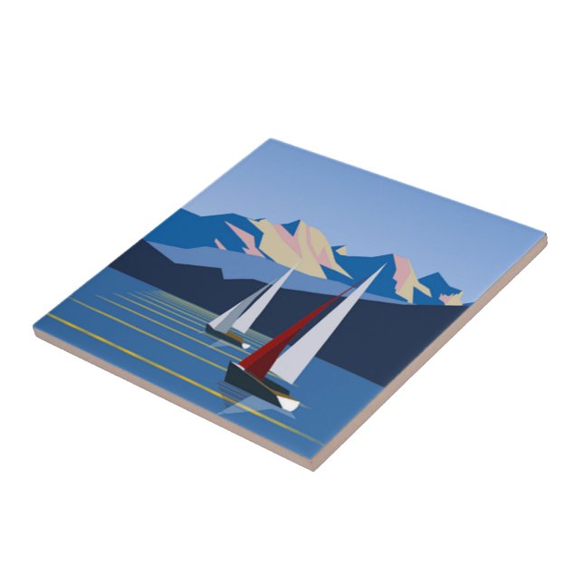 Azulejo De Cerâmica Fotografia de veleiros e montanhas (Lateral)