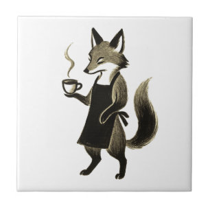 Azulejo De Cerâmica Fox Barista – Tempo de Café com Pincel de Tinta Mi