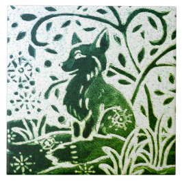 Azulejo De Cerâmica Fox Batik Modern Green Blue Tea Woodland
