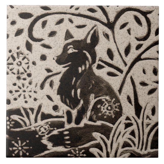 Azulejo De Cerâmica Fox Batik Stoneware Woodland Animal Tan Cinza Brow (Frente)