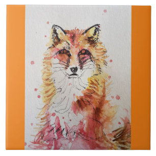 Azulejo De Cerâmica Fox Cute Red Watercolor Pintura