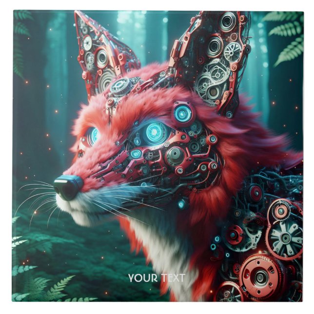 Azulejo De Cerâmica Fox Mecânica Fantasy Cute Cyborg (Frente)