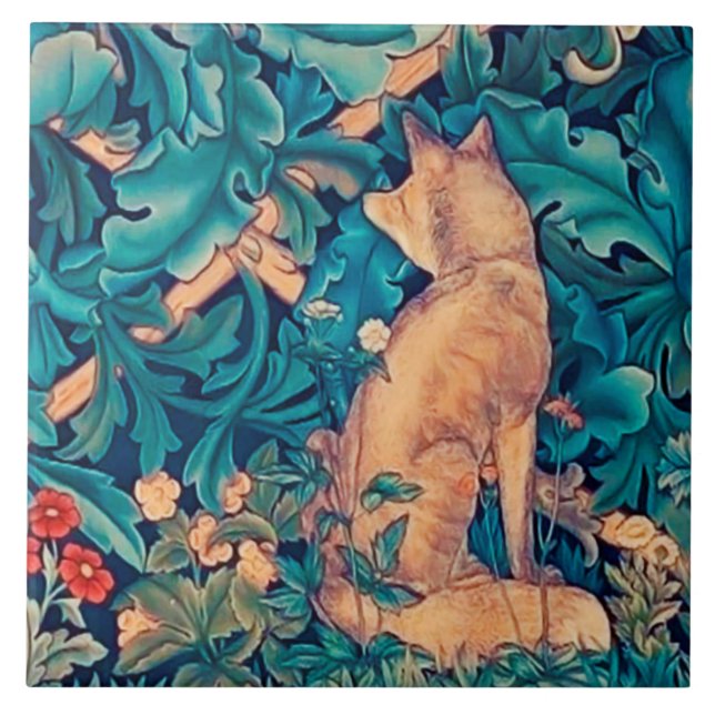 Azulejo De Cerâmica Fox na Floresta, William Morris Cerâmica Azulejo (Frente)