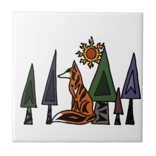 Azulejo De Cerâmica Fox vermelho artístico na arte da floresta