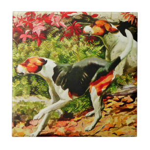 Azulejo De Cerâmica Foxhounds-English&American - na madeira do outono