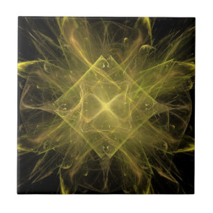 Azulejo De Cerâmica Fractal amarelo e preto