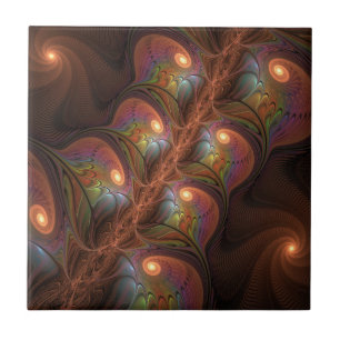 Azulejo De Cerâmica Fractal Castanho Abstrato moderno e fluorescente c