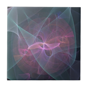 Azulejo De Cerâmica Fractal Cor-De-Rosa Azul E Preto