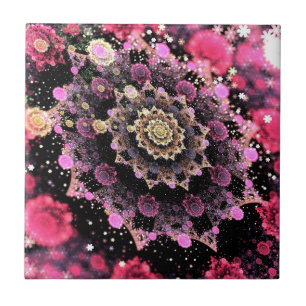 Azulejo De Cerâmica Fractal Cósmico Rosa