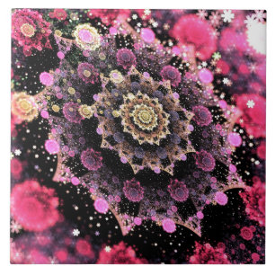 Azulejo De Cerâmica Fractal Cósmico Rosa
