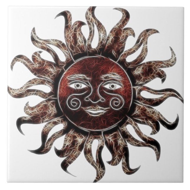 Azulejo De Cerâmica Fractal de bronze de Sun (Frente)