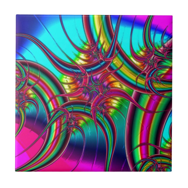 Azulejo De Cerâmica Fractal de néon (Frente)