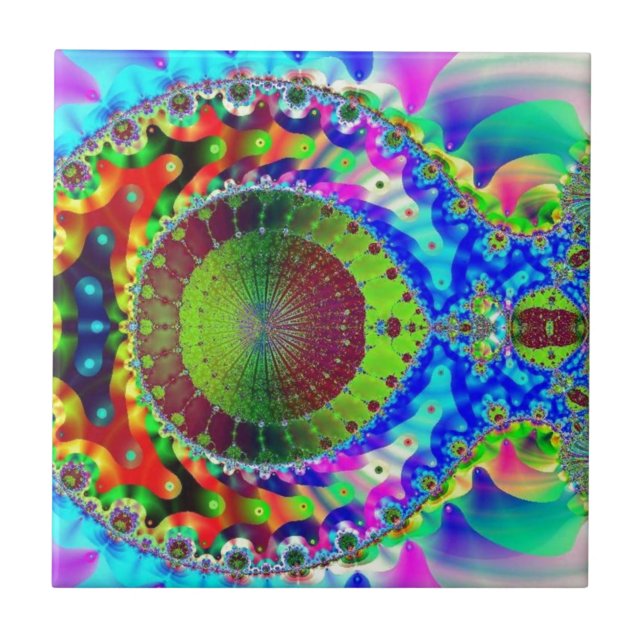 Azulejo De Cerâmica Fractal de néon psicadélico (Frente)