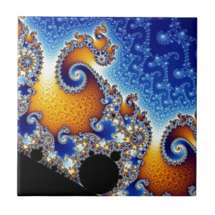 Azulejo De Cerâmica Fractal espiral dobro azul de Mandelbrot