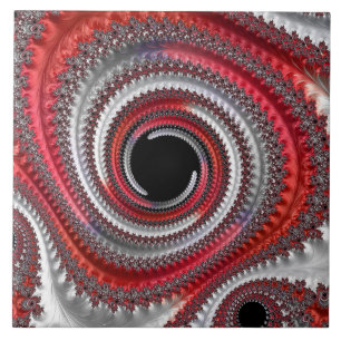 Azulejo De Cerâmica Fractal Espiral Gradiente abstrato Vermelho e Pret