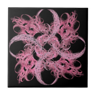 Azulejo De Cerâmica Fractal espiral no rosa & no preto