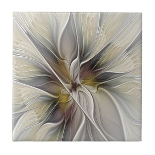 Azulejo De Cerâmica Fractal Floral, Flor Fantasia com Cores da Terra
