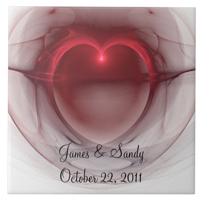 Azulejo De Cerâmica Fractal iluminado do coração (Frente)