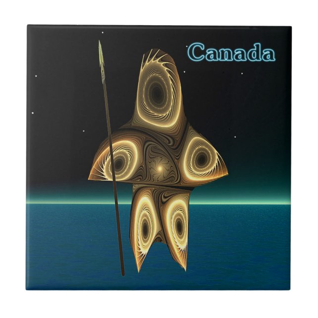 Azulejo De Cerâmica Fractal Inuit Hunter (Frente)